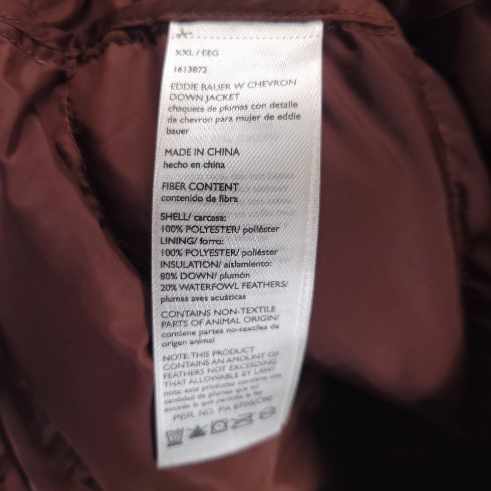 Eddie Bauer Jacket Womens 2XL Brown Chevron Down Puffer Lightweight Quilted Zip - Picture 4 of 7